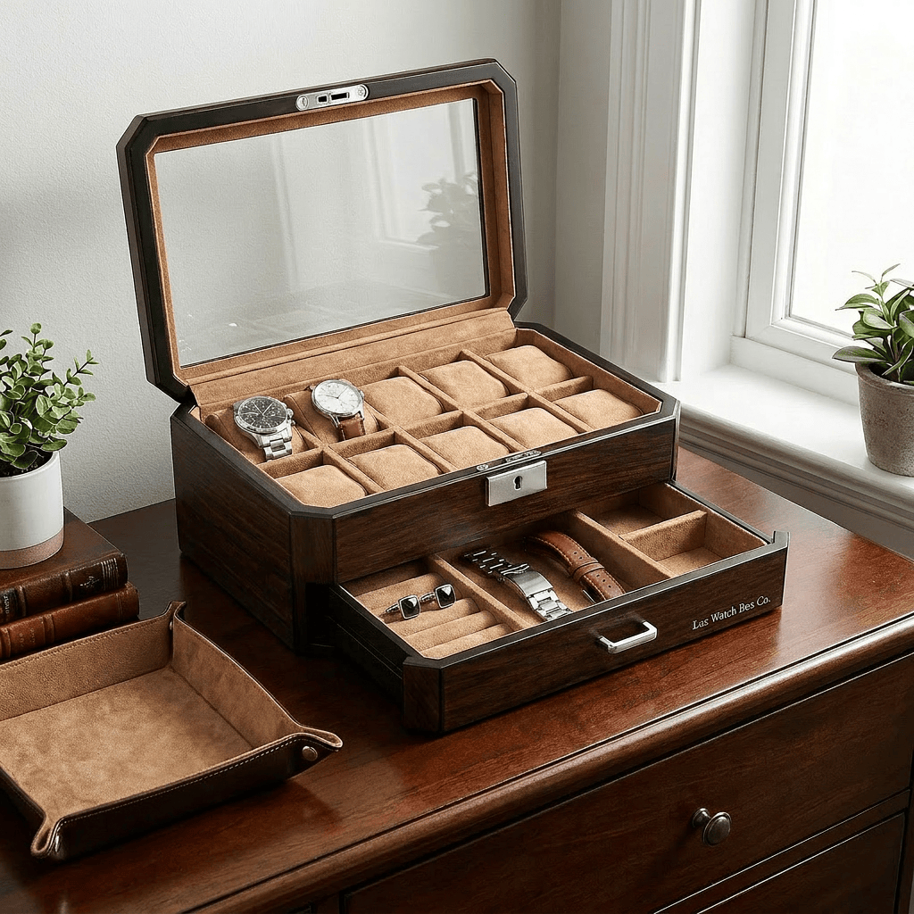 Lux Watch Box Co Watch Box 10 Pavilion Valet 10 Watch Box - Burnished Walnut