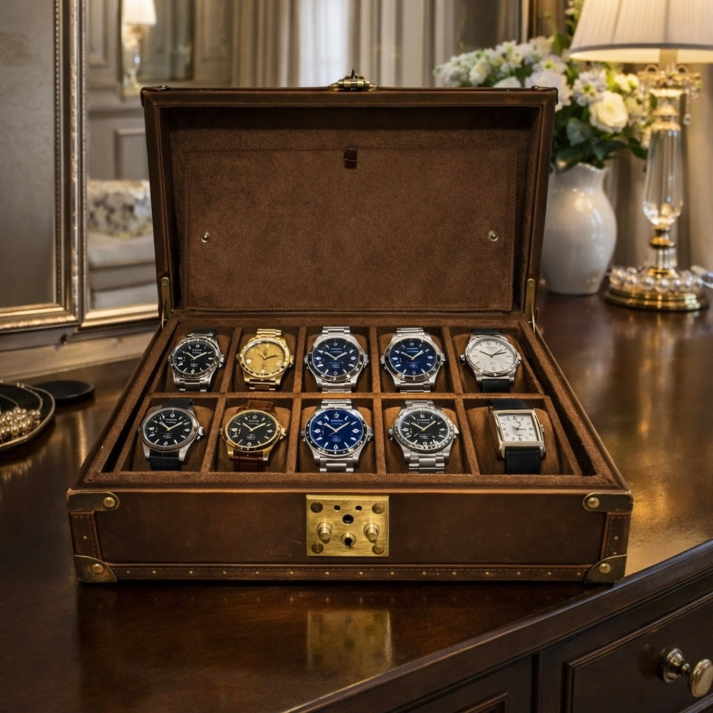 Burlington 10 Watch Chest - Bourbon Leather