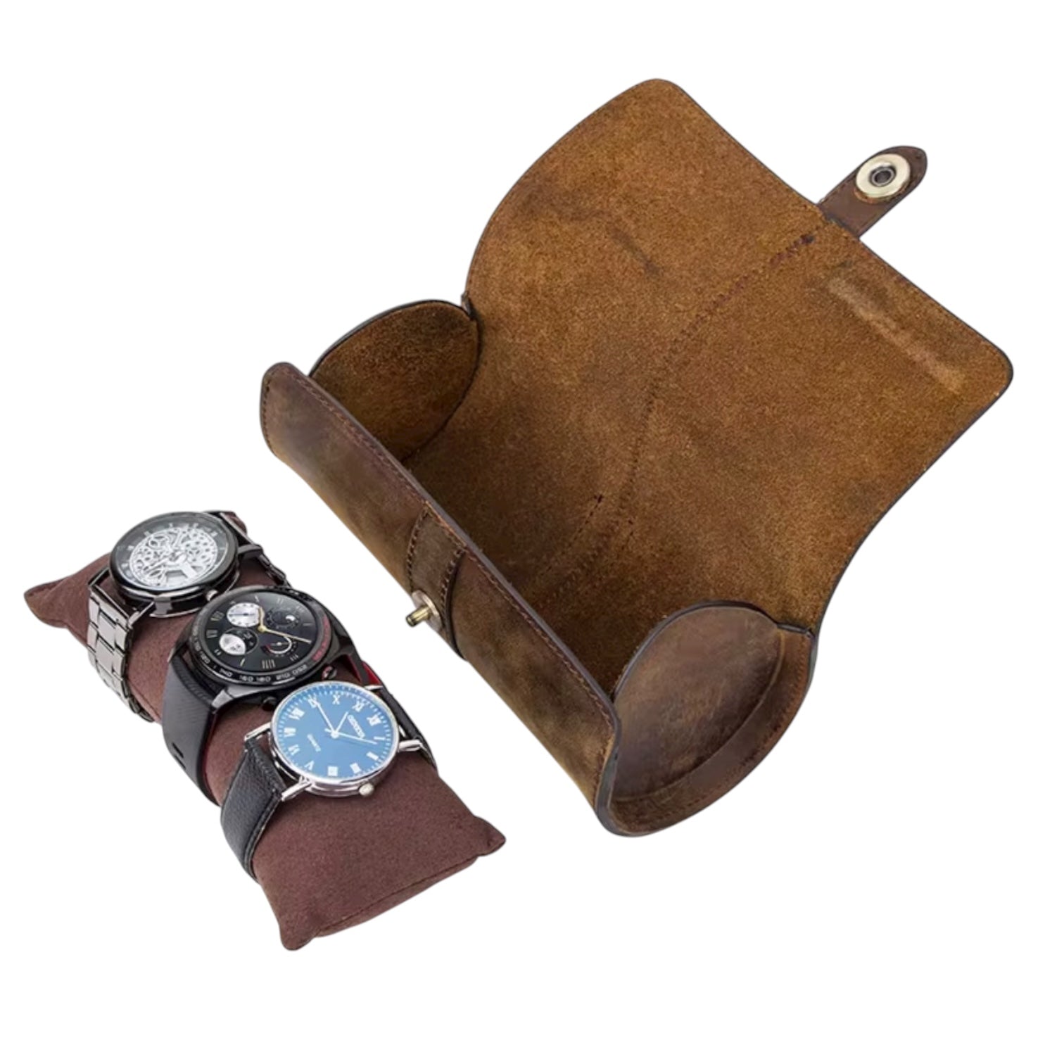 Burlington 3 Watch Roll - Bourbon Leather