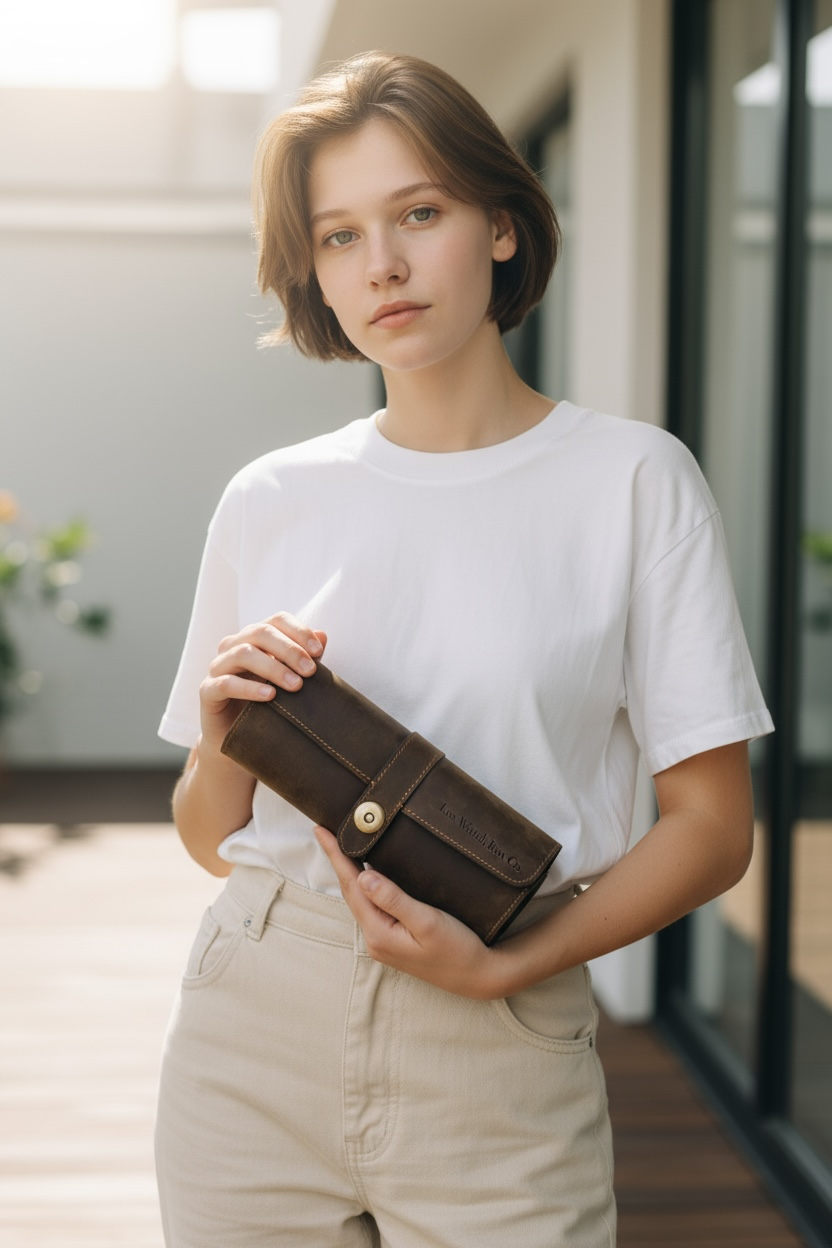 Burlington 3 Watch Roll - Bourbon Leather