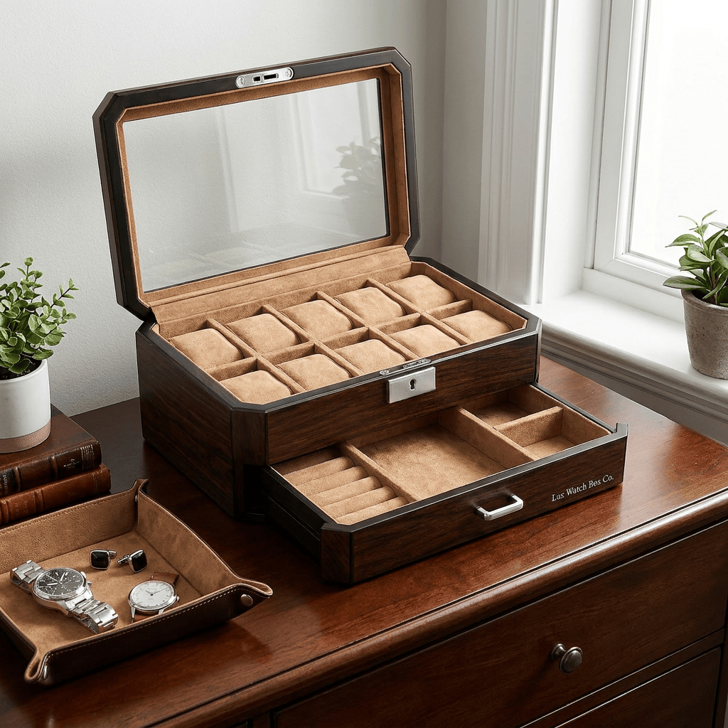 Pavilion Valet 10 Watch Box - Burnished Walnut