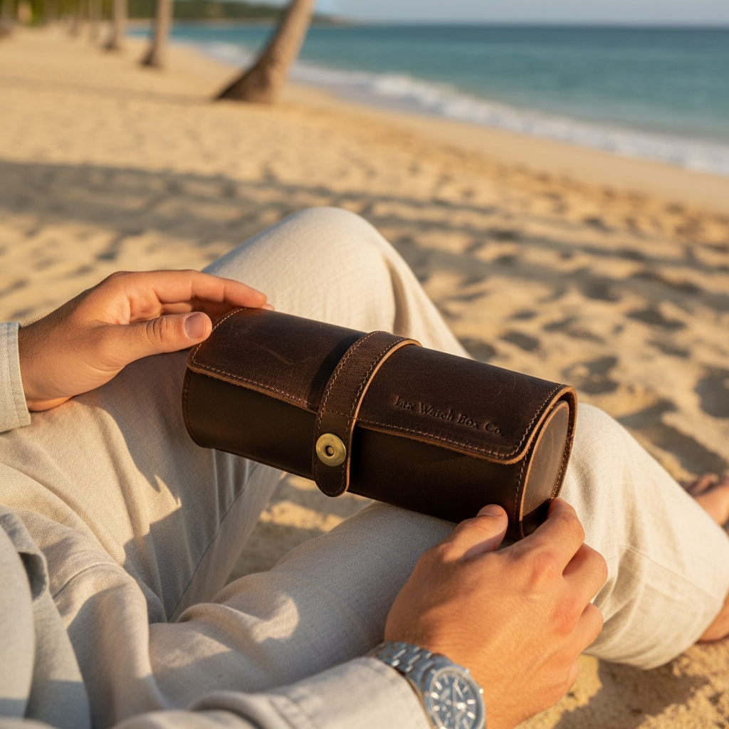 Burlington 3 Watch Roll - Bourbon Leather