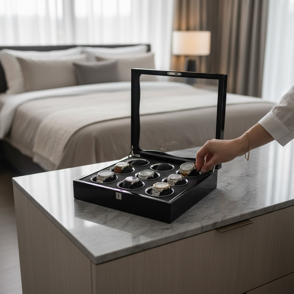 Vanguard Chrome 9 Watch Box - Walnut Laquered Burl