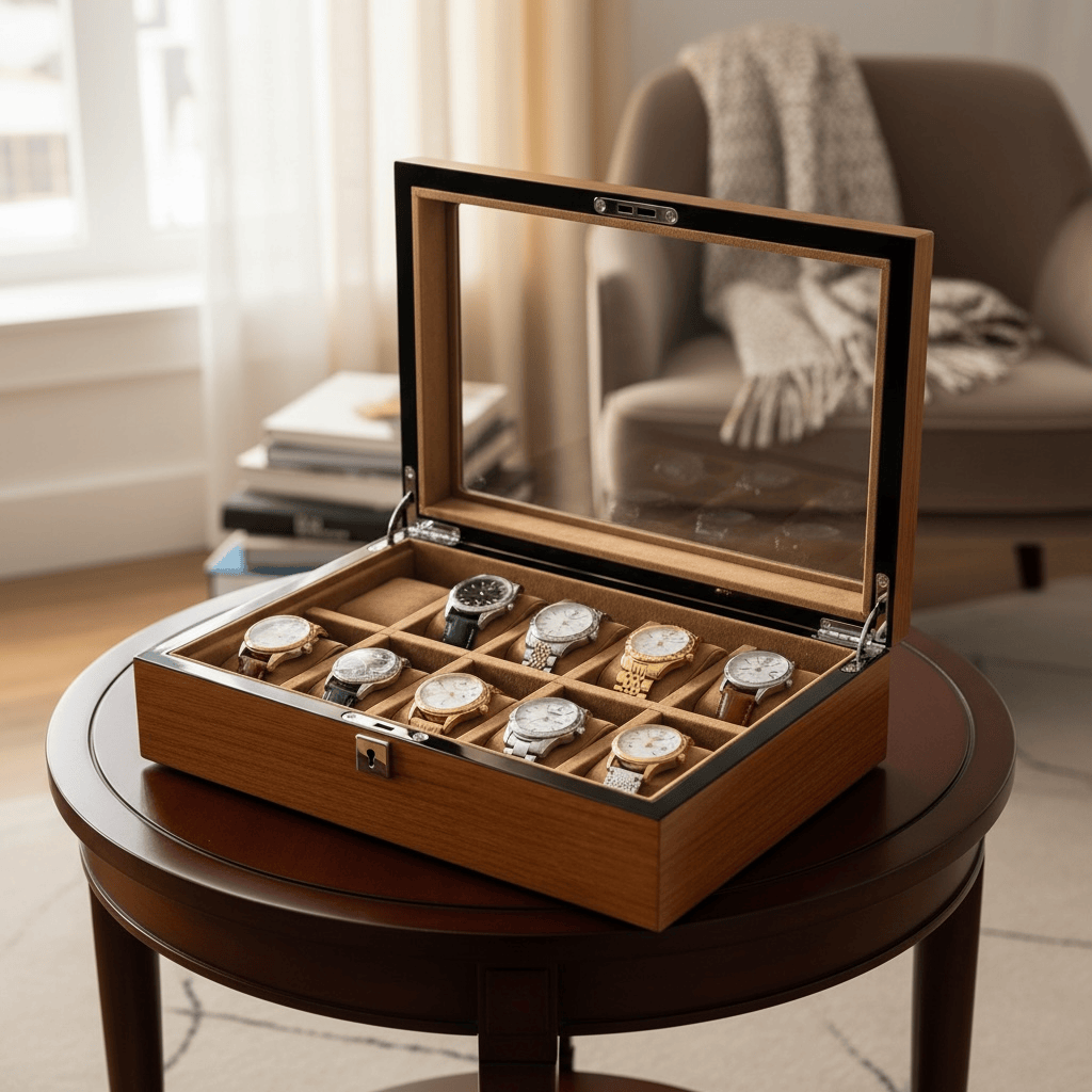 Lux Watch Box Co Watch Box 10 Heritage 10 Watch Box - Chestnut Brown