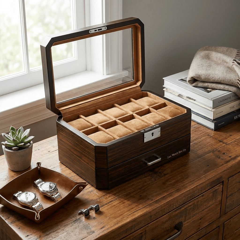 Lux Watch Box Co Watch Box 10 Pavilion Valet 10 Watch Box - Burnished Walnut