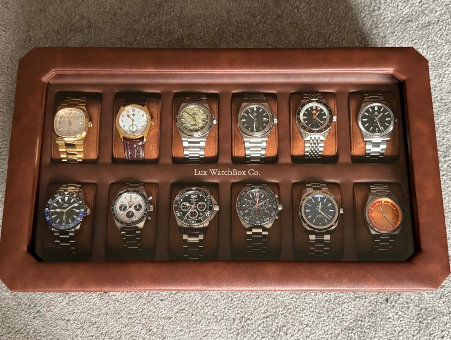 Lux Watch Box Co Watch Box 12 Mayfair 12 Watch Box - Saddle Brown