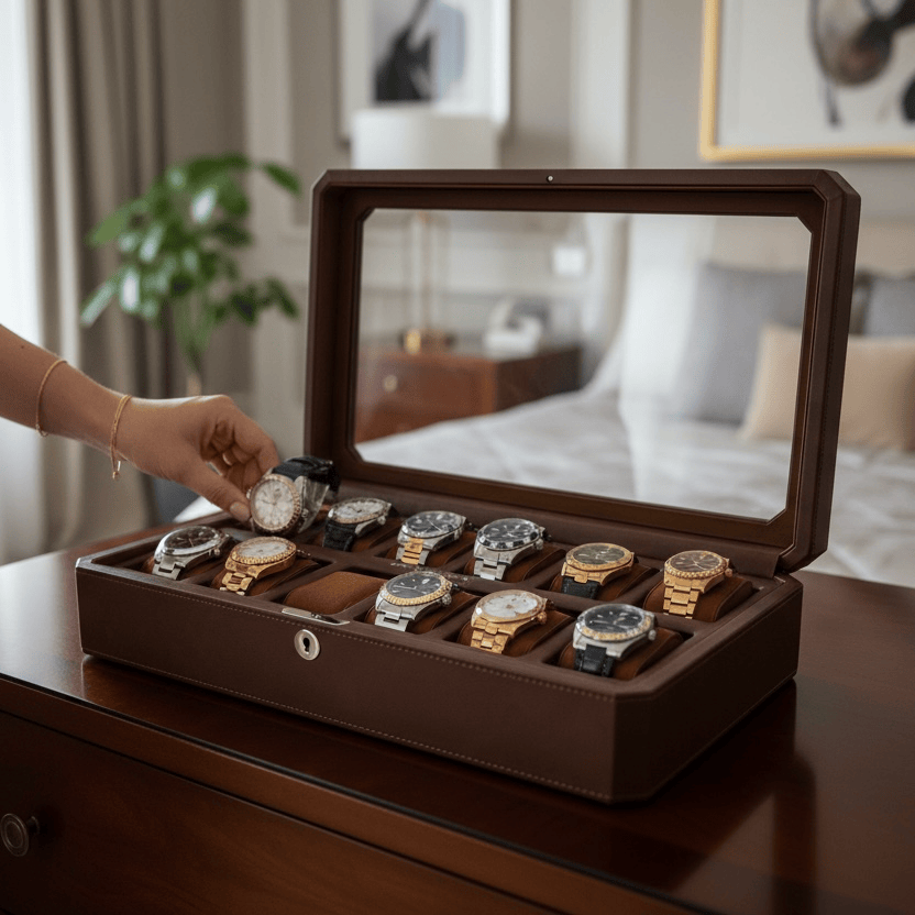 Lux Watch Box Co Watch Box 12 Mayfair 12 Watch Box - Saddle Brown