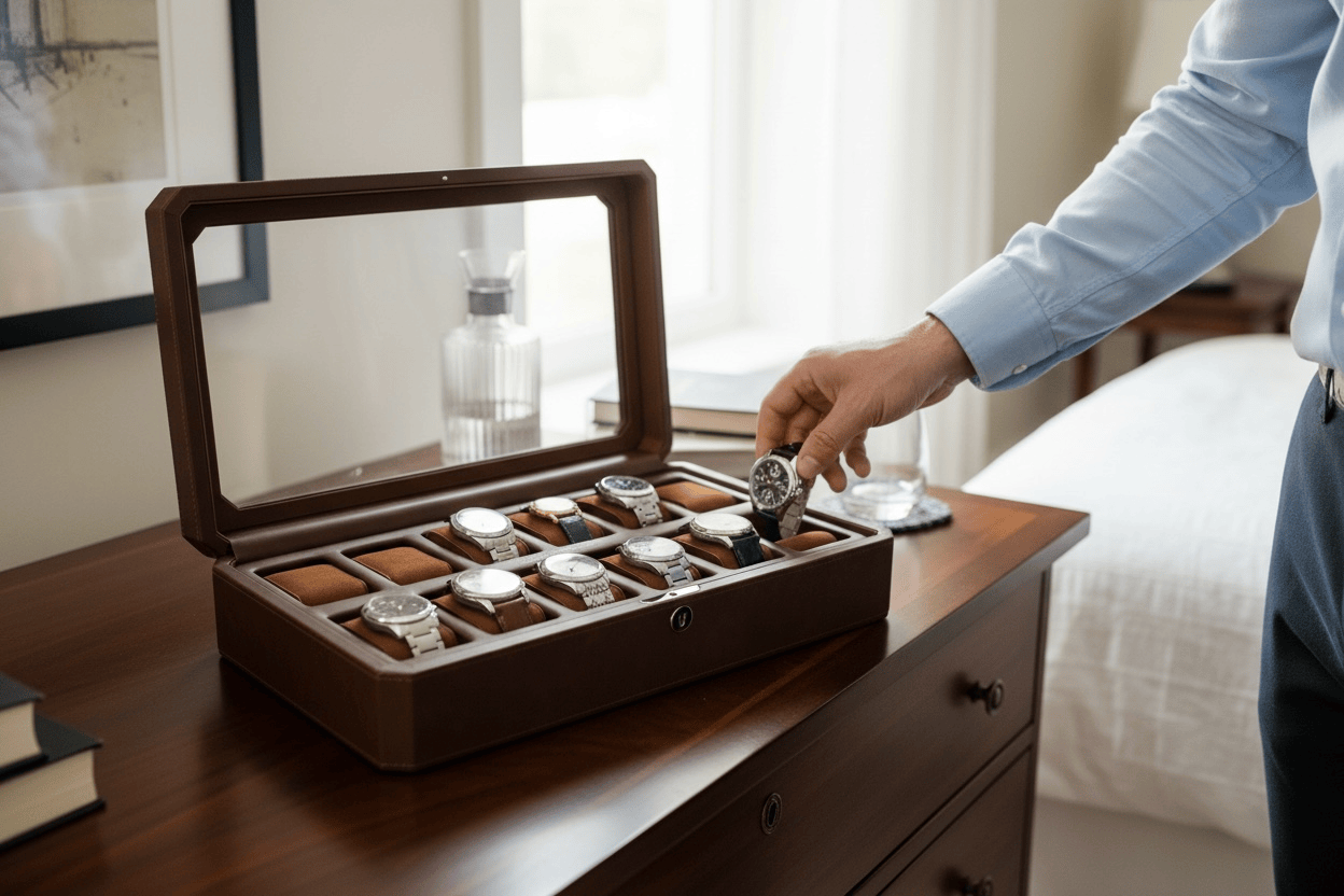 Lux Watch Box Co Watch Box 12 Mayfair 12 Watch Box - Saddle Brown