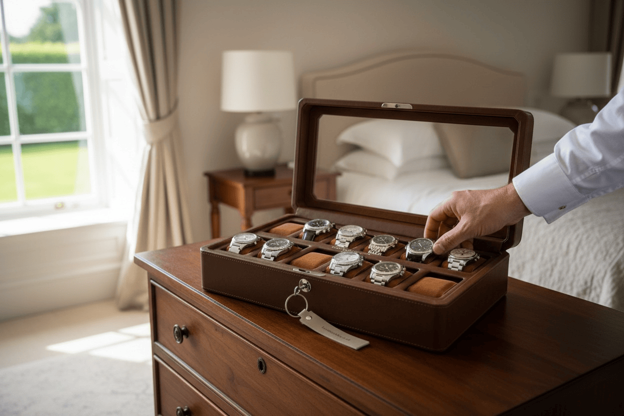 Lux Watch Box Co Watch Box 12 Mayfair 12 Watch Box - Saddle Brown