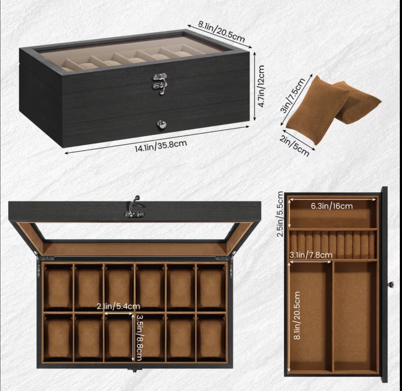 Lux Watch Box Co Watch Box 12 Signature 12 Watch Box - Piano Black