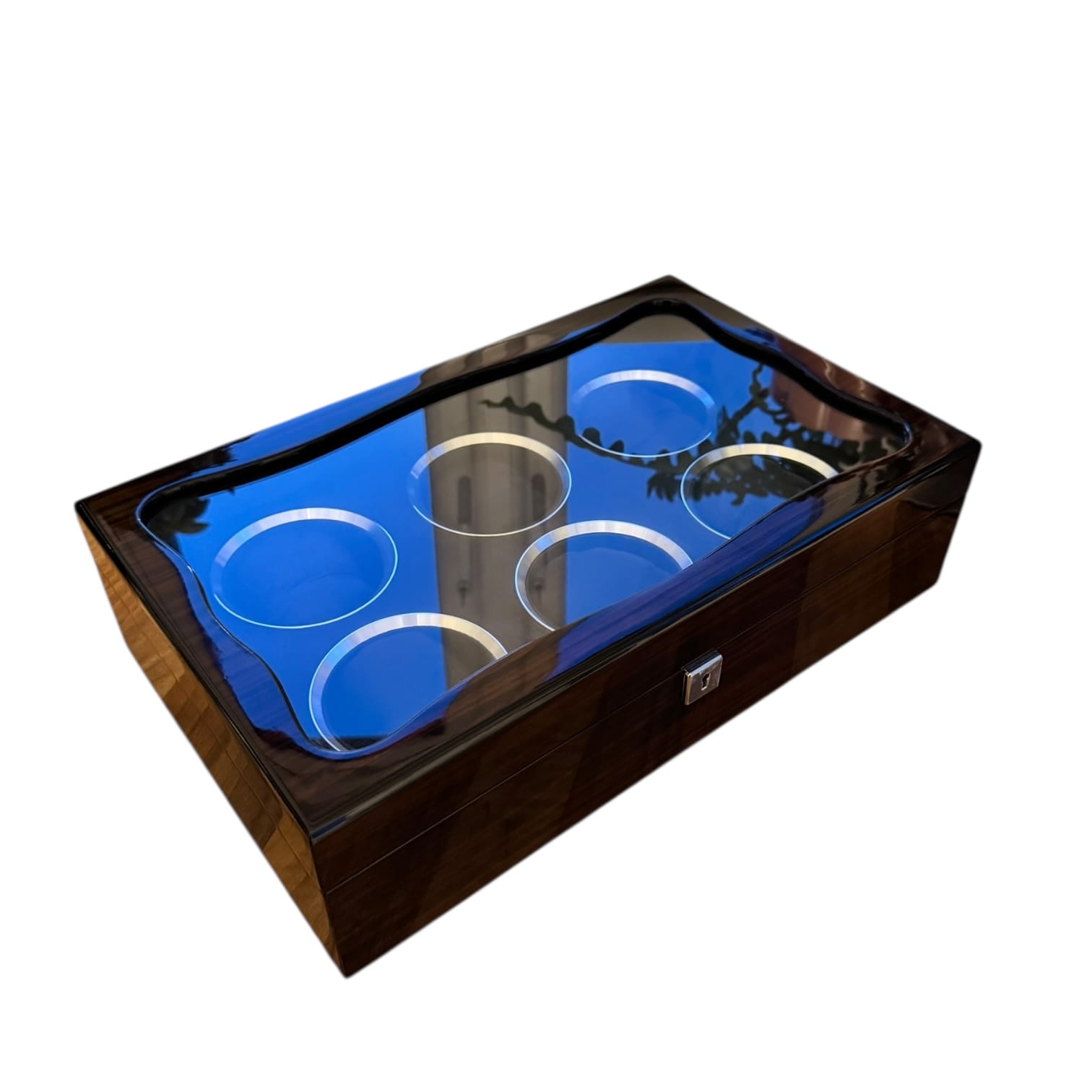 Lux Watch Box Co Watch Box 6 Vanguard Chrome 6 Watch Box - Walnut Laquered Burl