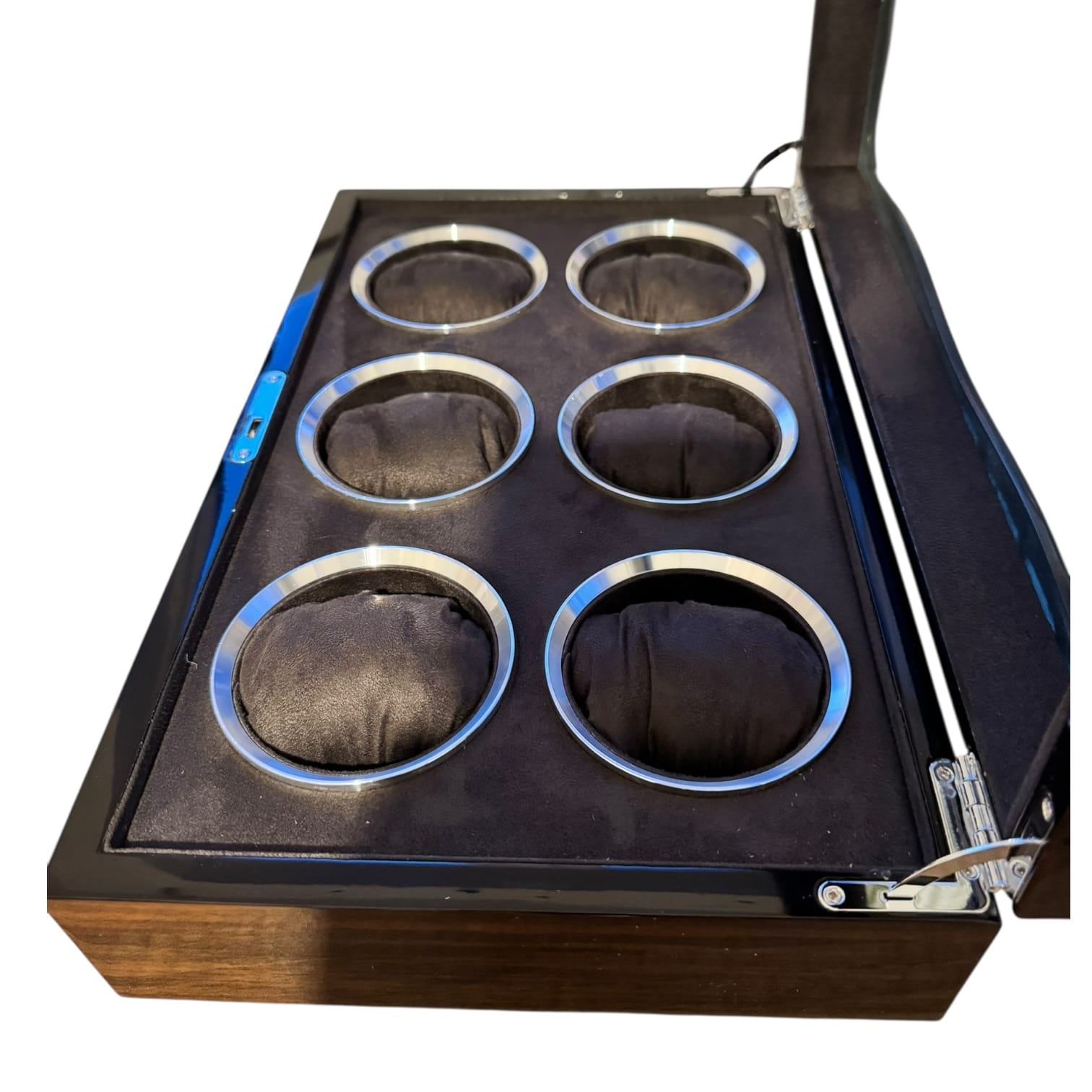 Lux Watch Box Co Watch Box 6 Vanguard Chrome 6 Watch Box - Walnut Laquered Burl