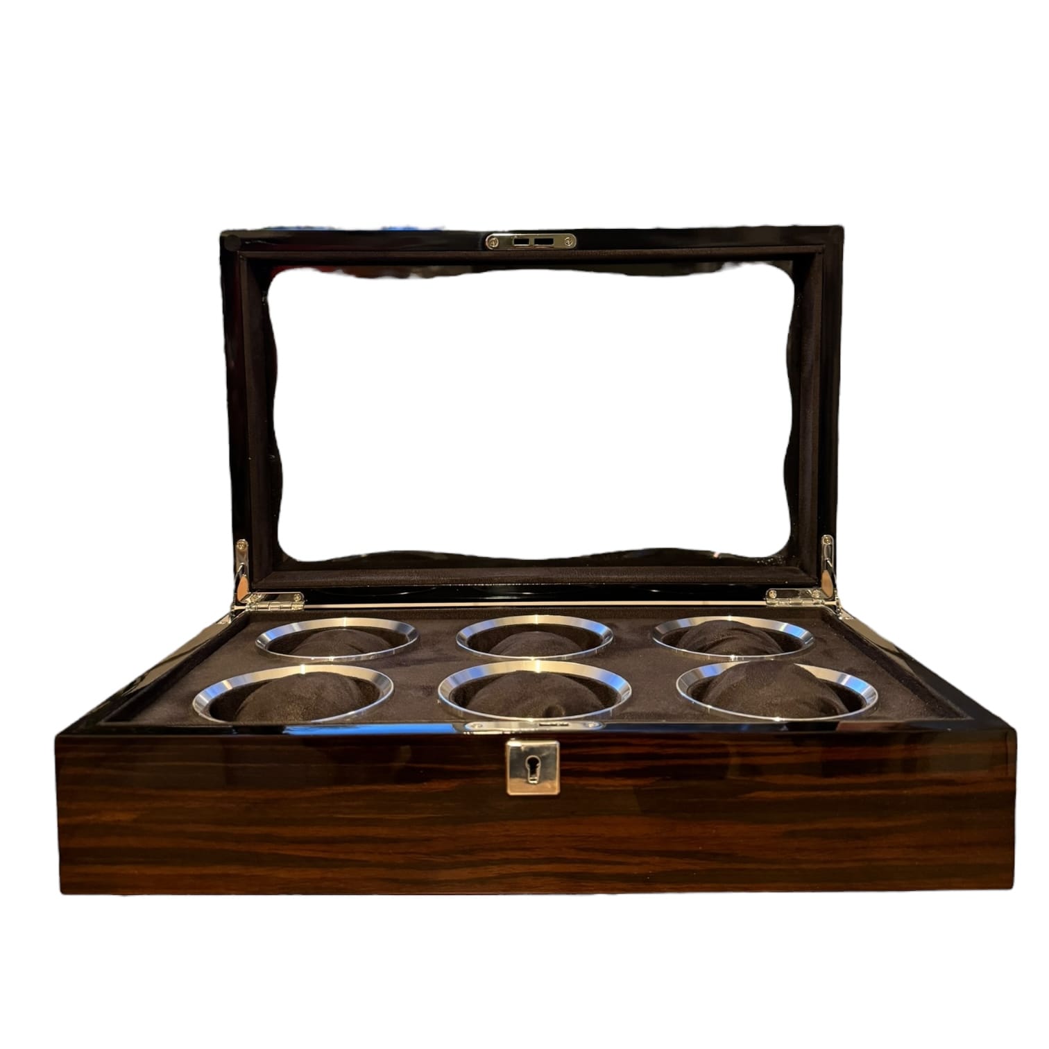 Lux Watch Box Co Watch Box 6 Vanguard Chrome 6 Watch Box - Walnut Laquered Burl