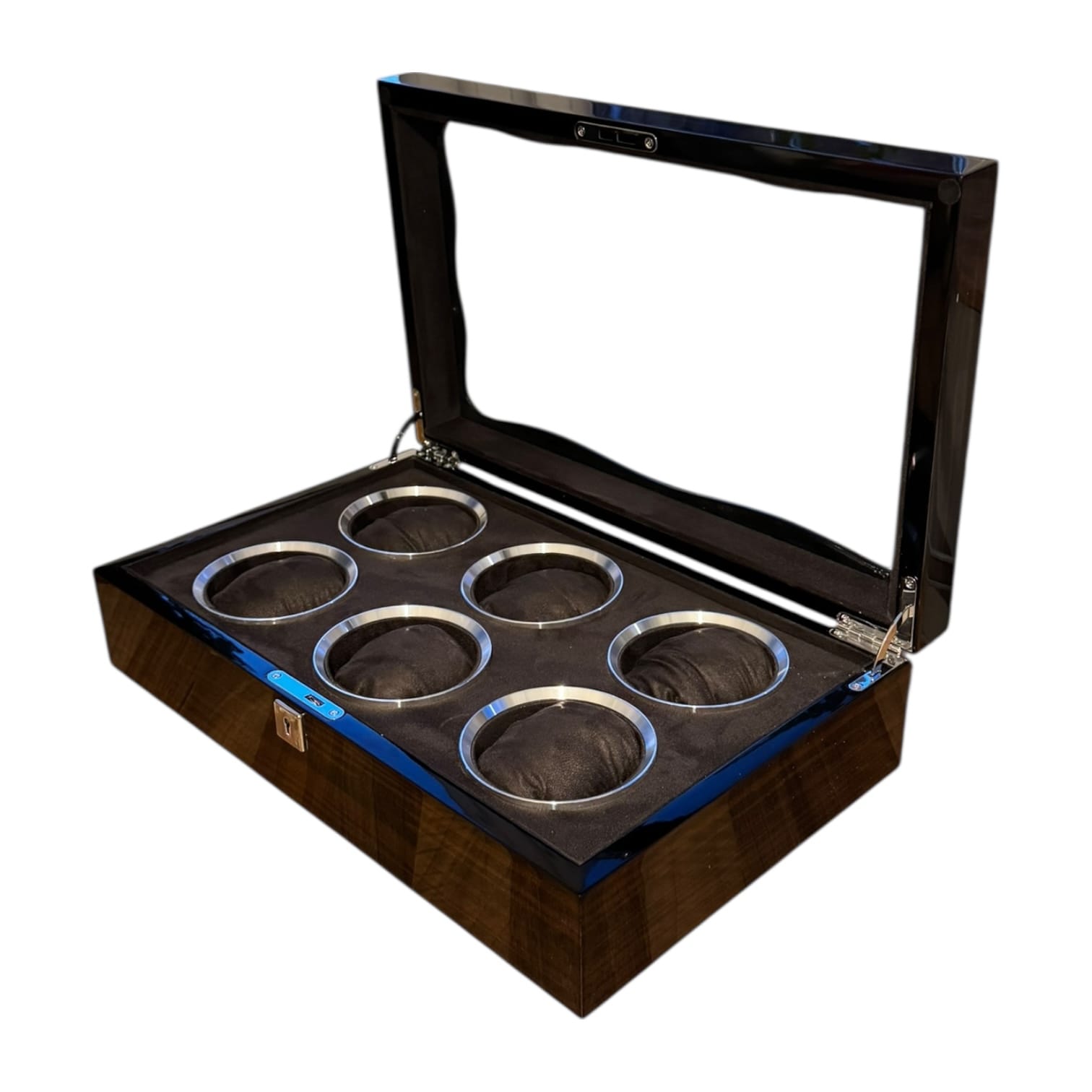 Lux Watch Box Co Watch Box 6 Vanguard Chrome 6 Watch Box - Walnut Laquered Burl