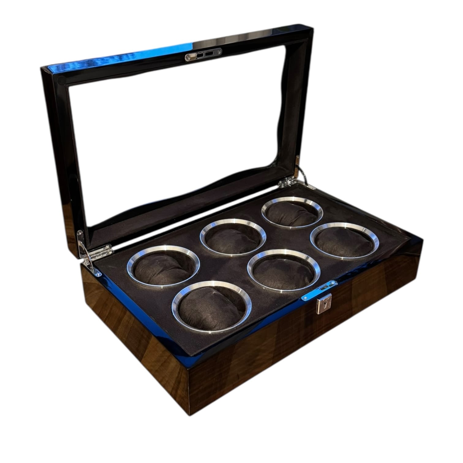 Lux Watch Box Co Watch Box 6 Vanguard Chrome 6 Watch Box - Walnut Laquered Burl