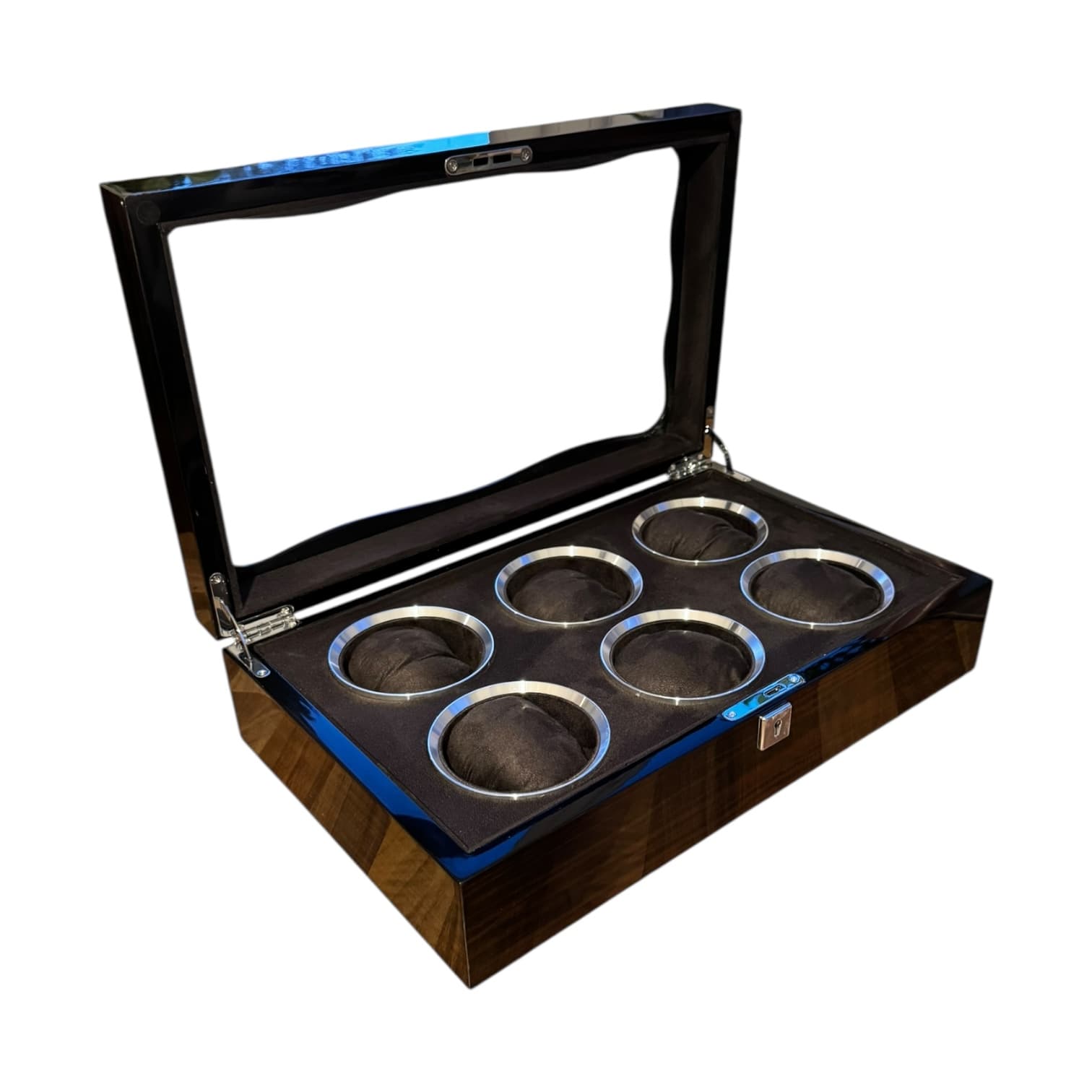 Lux Watch Box Co Watch Box 6 Vanguard Chrome 6 Watch Box - Walnut Laquered Burl