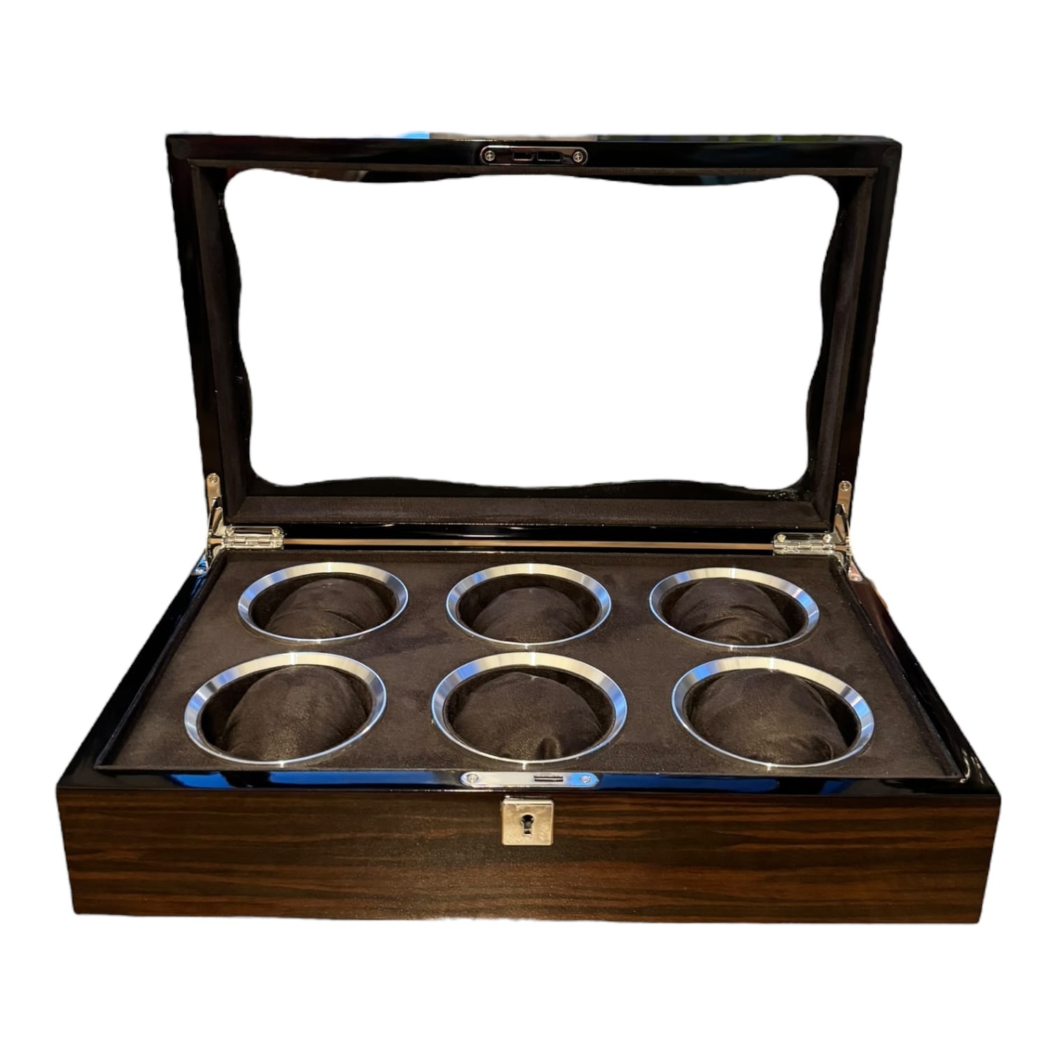 Lux Watch Box Co Watch Box 6 Vanguard Chrome 6 Watch Box - Walnut Laquered Burl