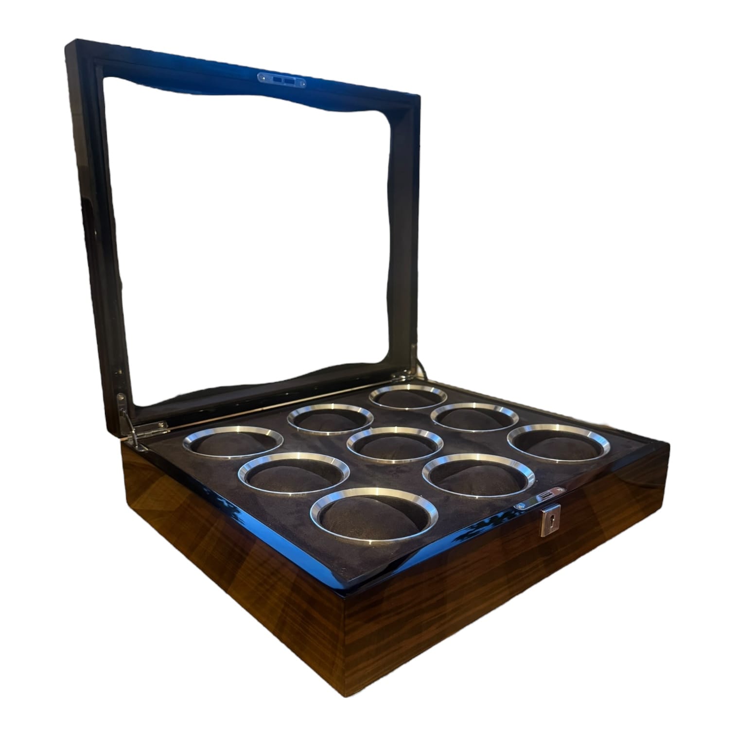 Lux Watch Box Co Watch Box 9 Vanguard Chrome 9 Watch Box - Walnut Laquered Burl