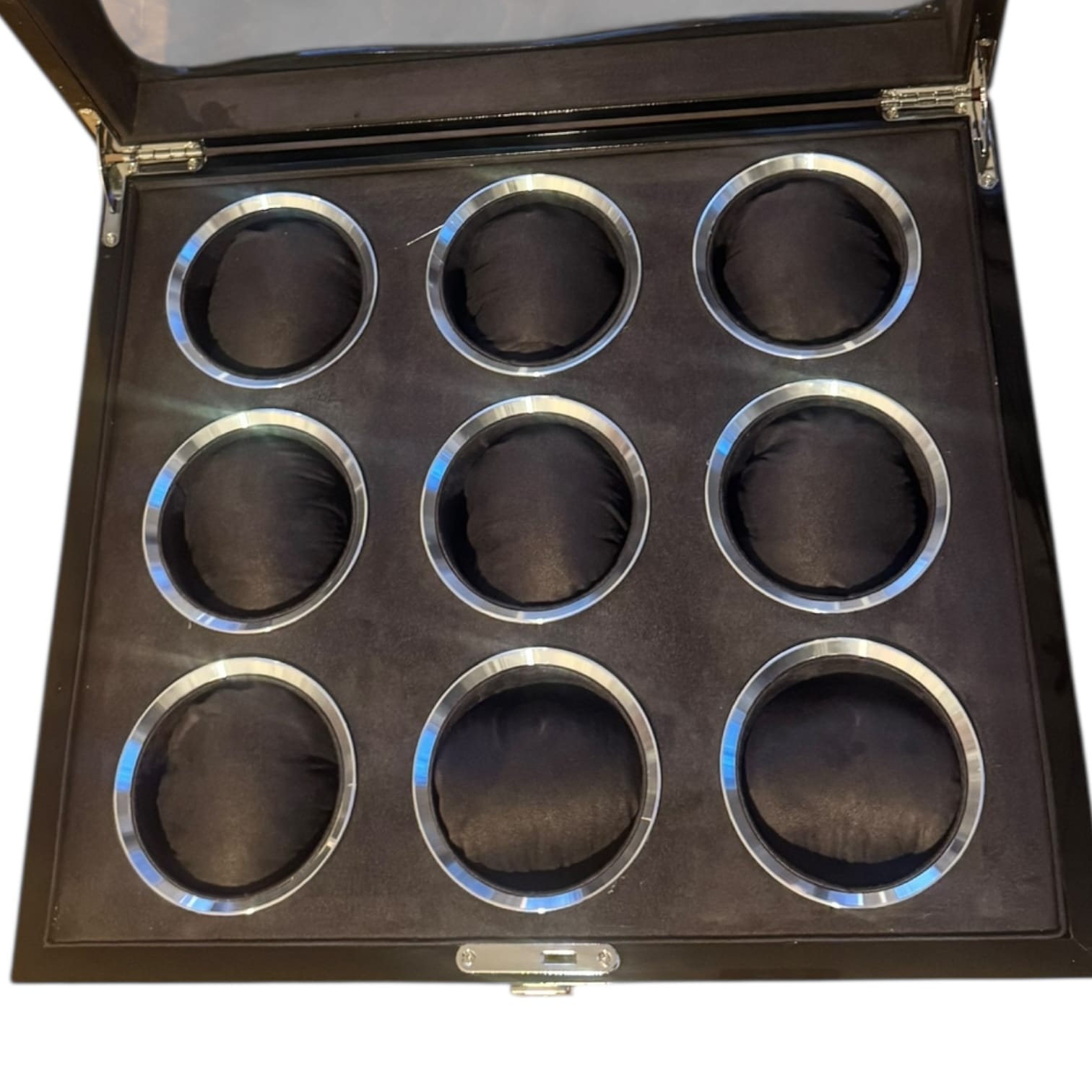 Lux Watch Box Co Watch Box 9 Vanguard Chrome 9 Watch Box - Walnut Laquered Burl