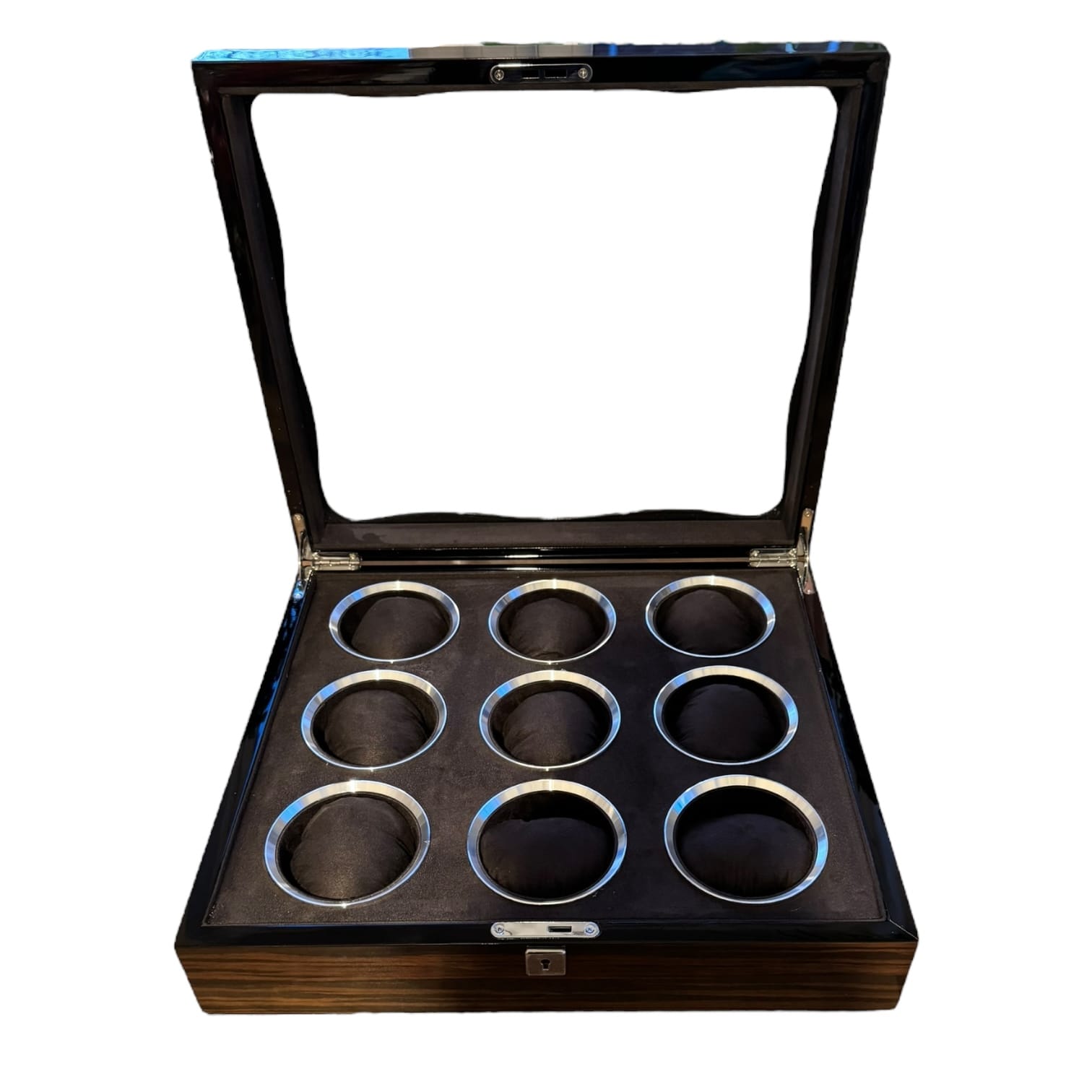 Lux Watch Box Co Watch Box 9 Vanguard Chrome 9 Watch Box - Walnut Laquered Burl