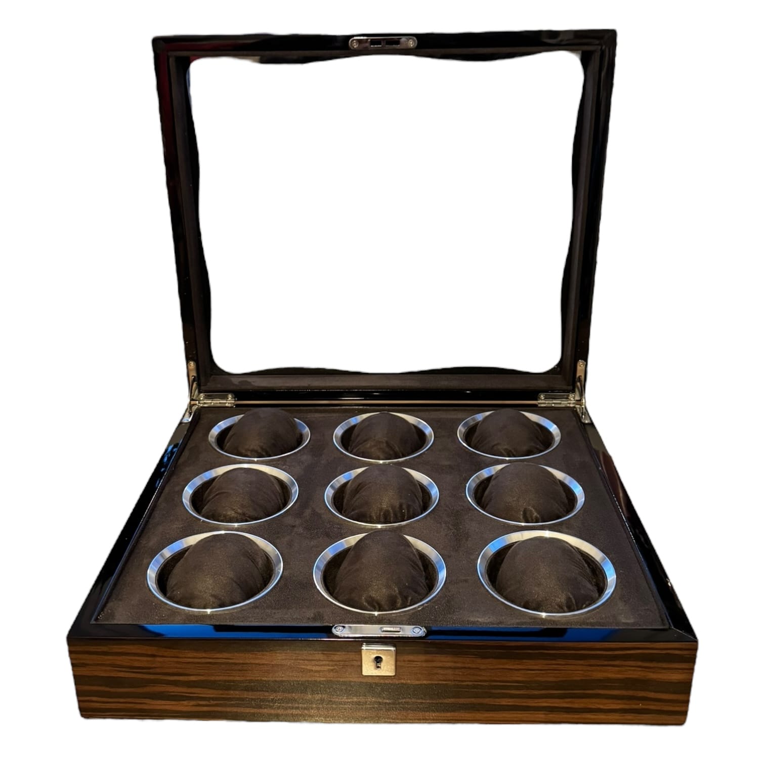 Lux Watch Box Co Watch Box 9 Vanguard Chrome 9 Watch Box - Walnut Laquered Burl