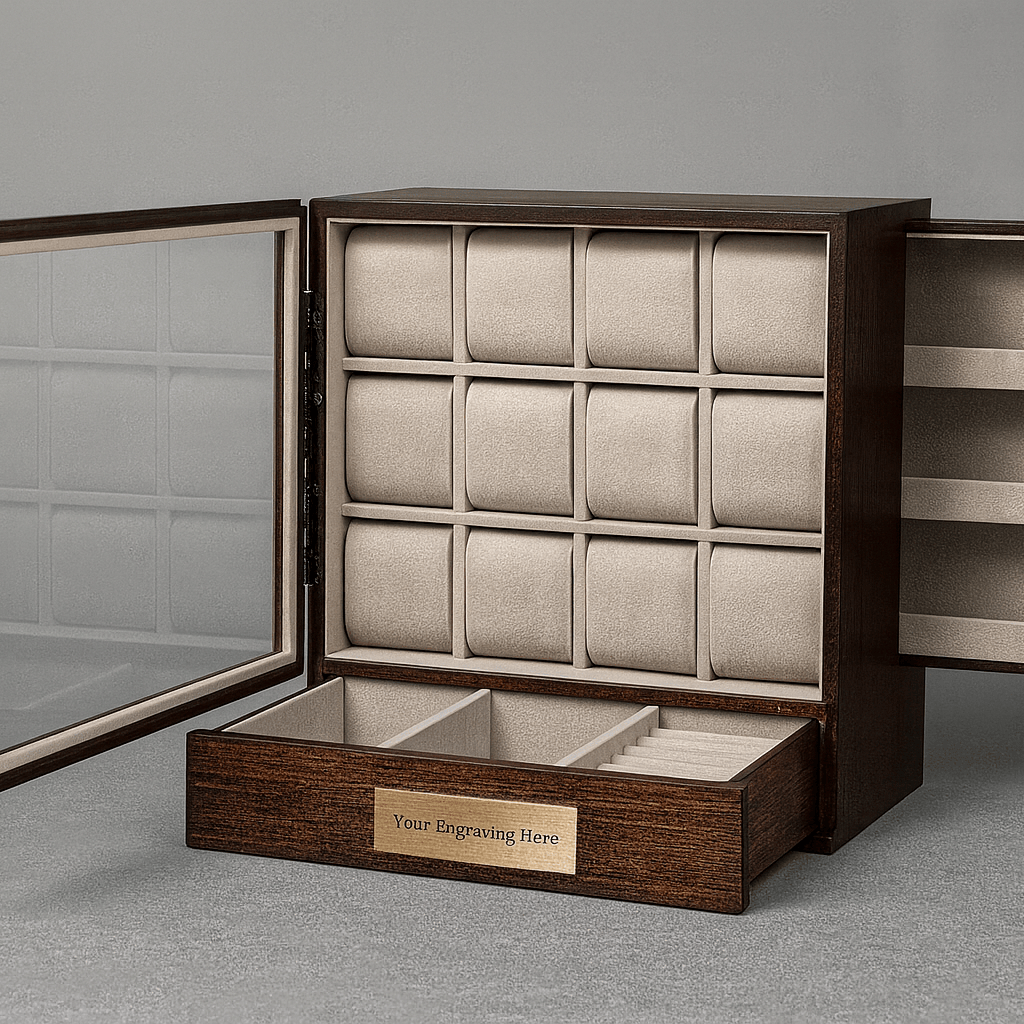 Lux Watch Box Co Watch Cabinet 12 Heritage 12 Watch Cabinet - Walnut Brown