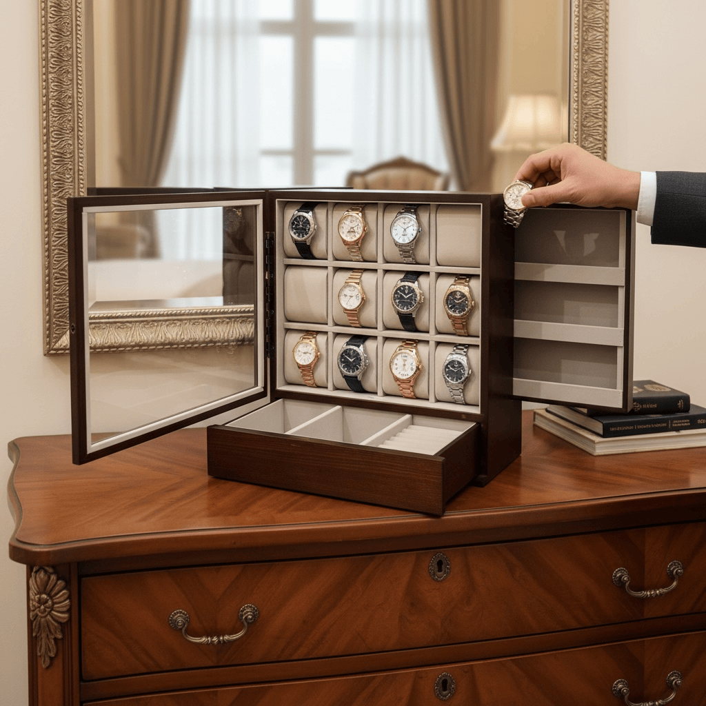 Lux Watch Box Co Watch Cabinet 12 Heritage 12 Watch Cabinet - Walnut Brown