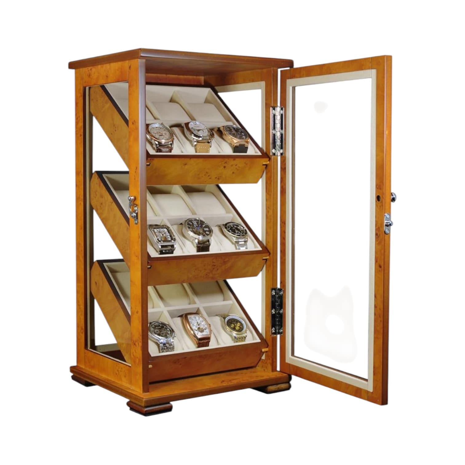 Lux Watch Box Co Watch Cabinet 18 Heritage 18 Watch Bureau - Burl Amber