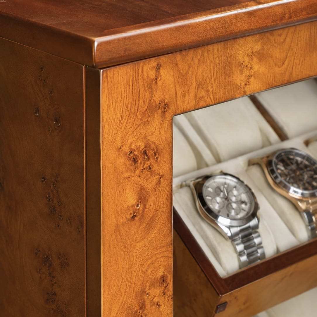 Lux Watch Box Co Watch Cabinet 18 Heritage 18 Watch Bureau - Burl Amber