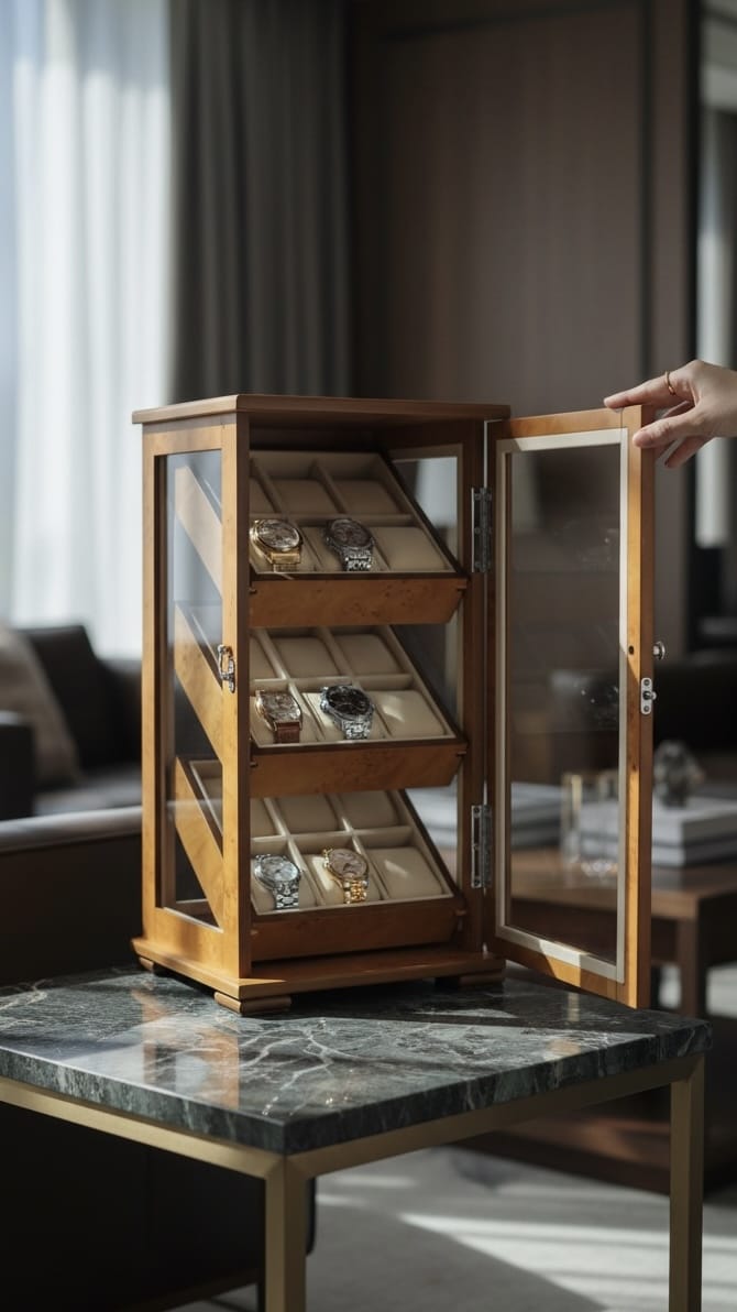 Lux Watch Box Co Watch Cabinet 18 Heritage 18 Watch Bureau - Burl Amber
