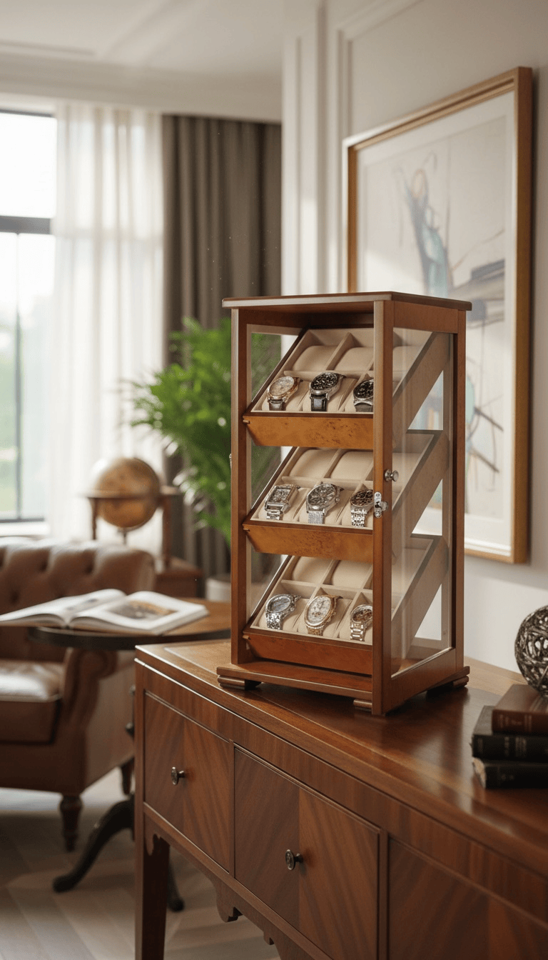 Lux Watch Box Co Watch Cabinet 18 Heritage 18 Watch Bureau - Burl Amber