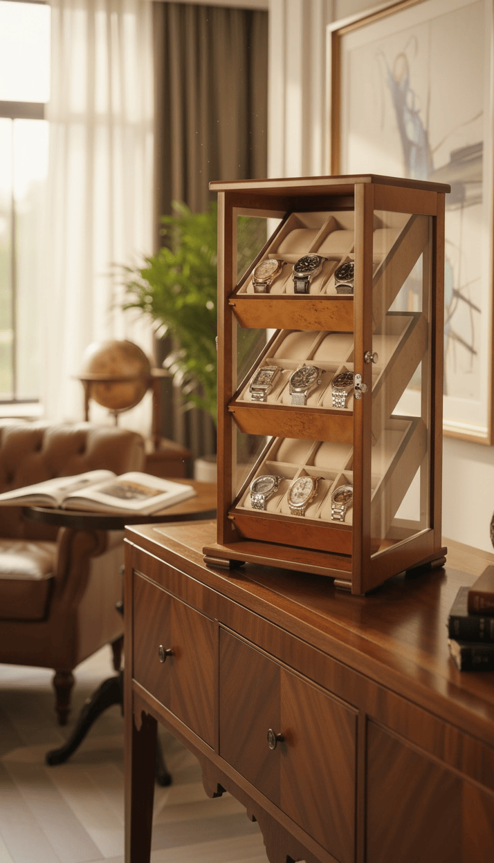 Lux Watch Box Co Watch Cabinet 18 Heritage 18 Watch Bureau - Burl Amber