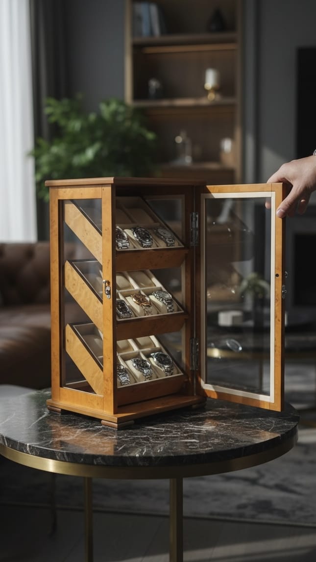 Lux Watch Box Co Watch Cabinet 18 Heritage 18 Watch Bureau - Burl Amber