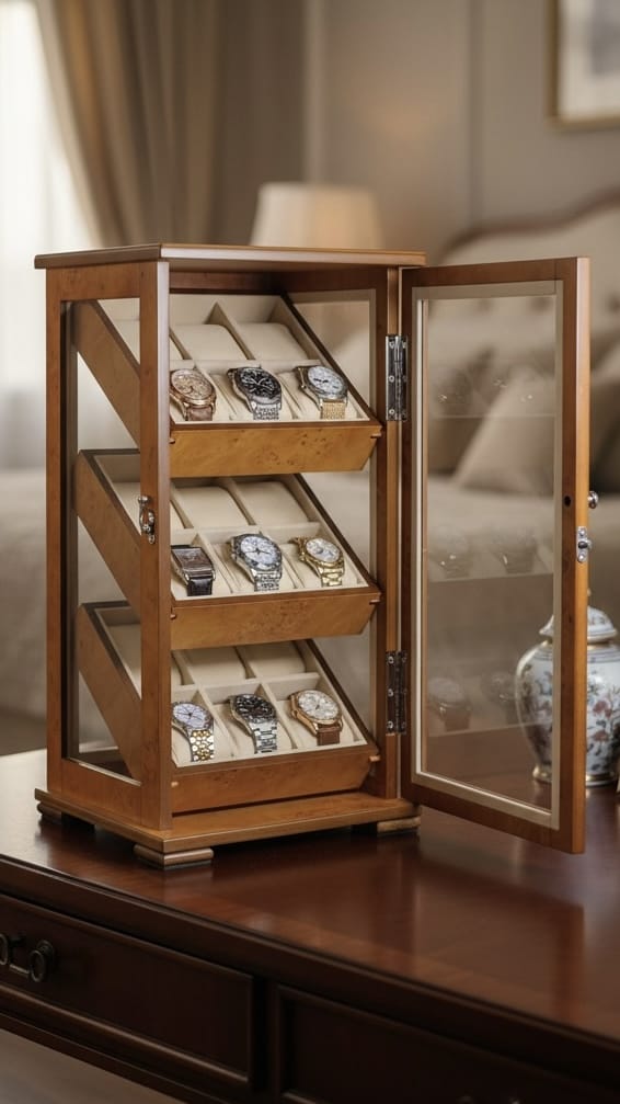 Lux Watch Box Co Watch Cabinet 18 Heritage 18 Watch Bureau - Burl Amber
