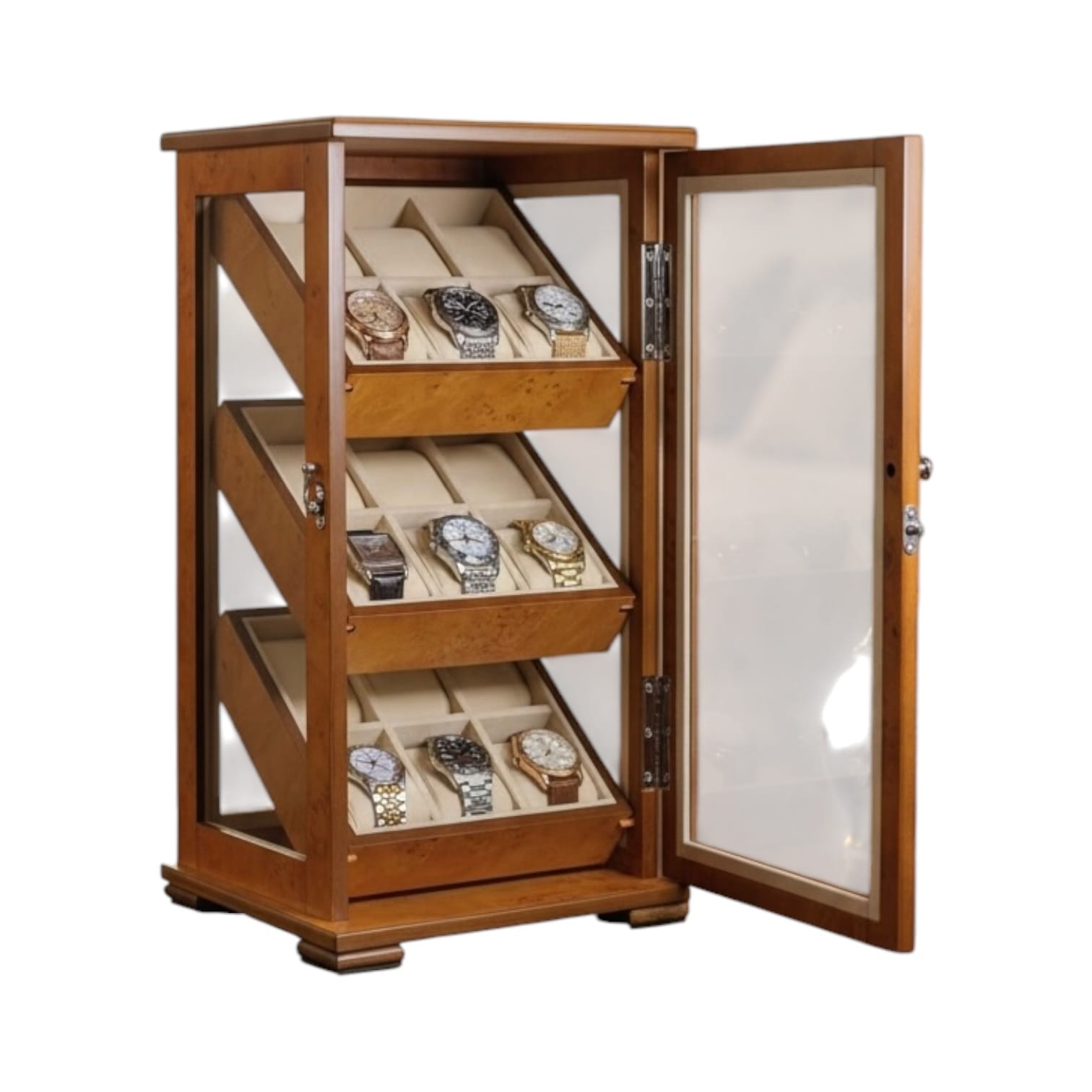 Lux Watch Box Co Watch Cabinet 18 Heritage 18 Watch Bureau - Burl Amber